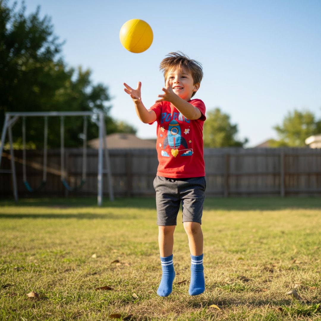 Ultra-Soft Bright Blue Fuzzy Kids Crew Socks with White Stripe Cuff - Image 3