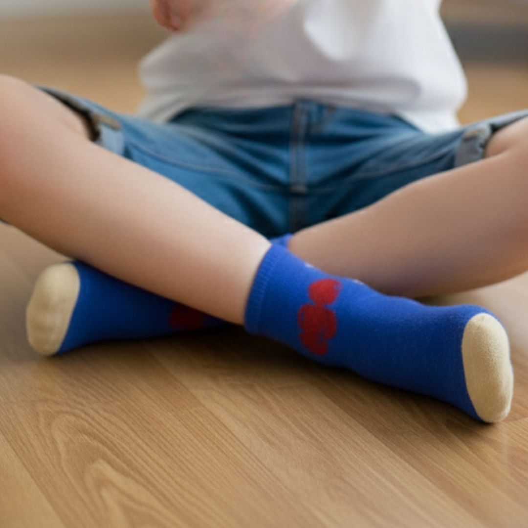 Fun Patterned Blue Cotton Kids' Anti Skid Socks with Full Silicone Sole for Indoor Safety & Play - Image 3