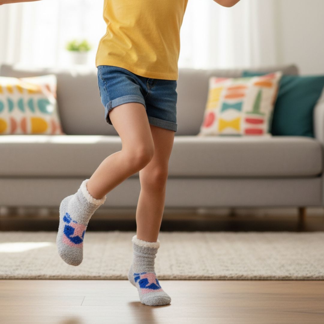 Ultra-Soft Plush Fleece Cozy Socks in Grey with Knit-In Winter Motif and Fluffy Sherpa Cuff - Image 3