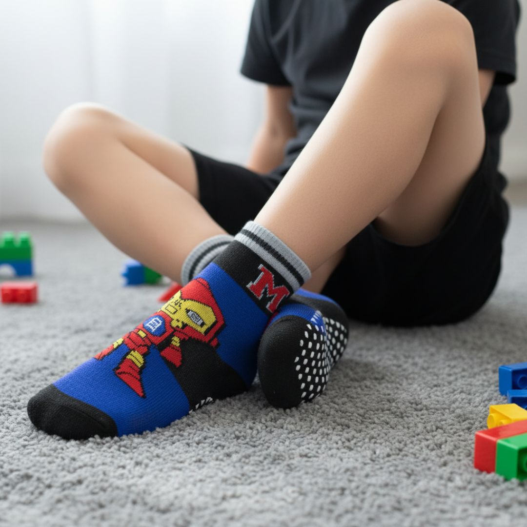 Breathable Cotton Kids' Anti-Skid Socks with Full Grip Sole and Bold Character Design - Image 3