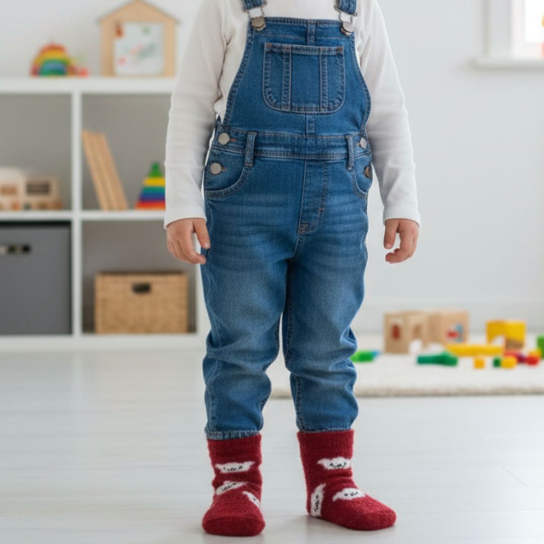 Ultra-Warm Thermal Knit Cozy Socks in Deep Red with Charming White Animal Pattern – Perfect for Winter Home Wear - Image 3