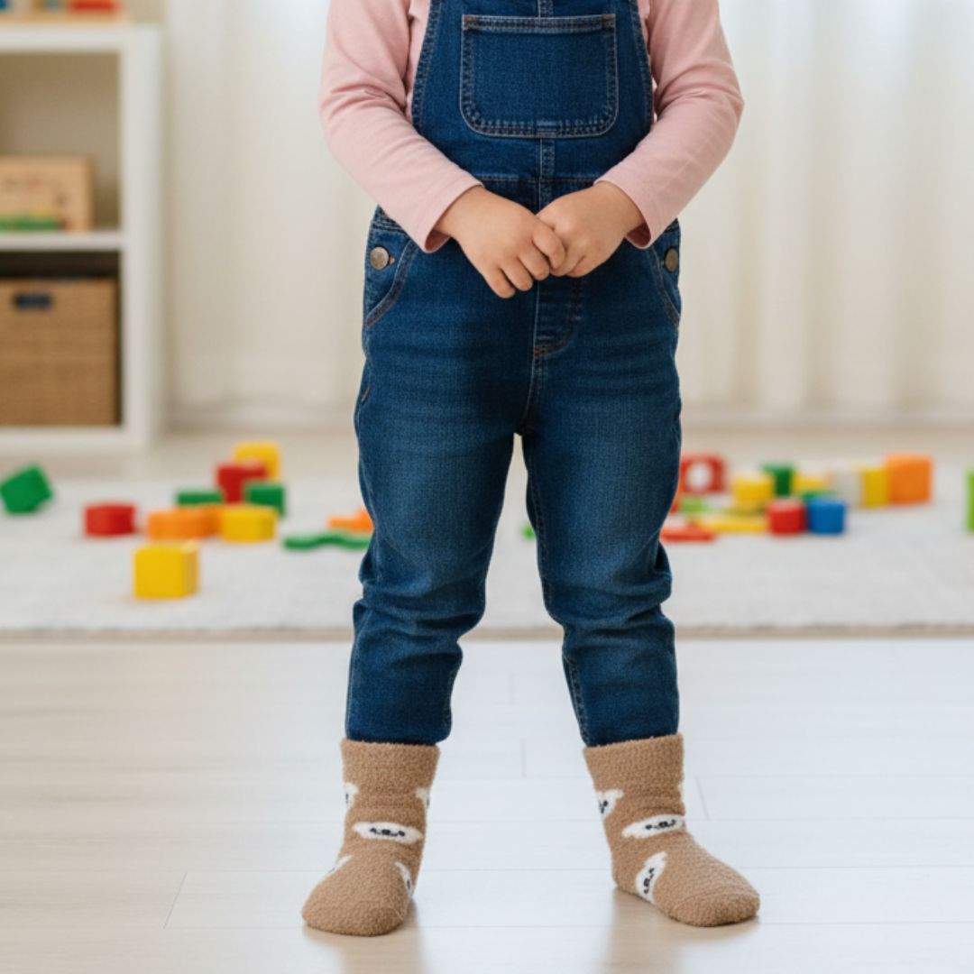 Cozy Brown Knit Fuzzy Socks with Deer Pattern-Perfect for Winter Home Wear - Image 3