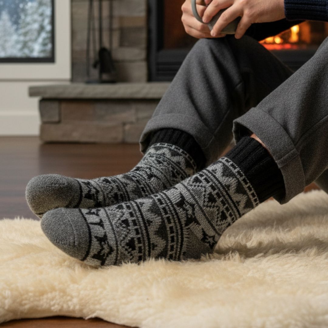 Heavyweight Nordic Unisex Winter Socks | Black & Grey Thermal Lounge Socks - Image 3