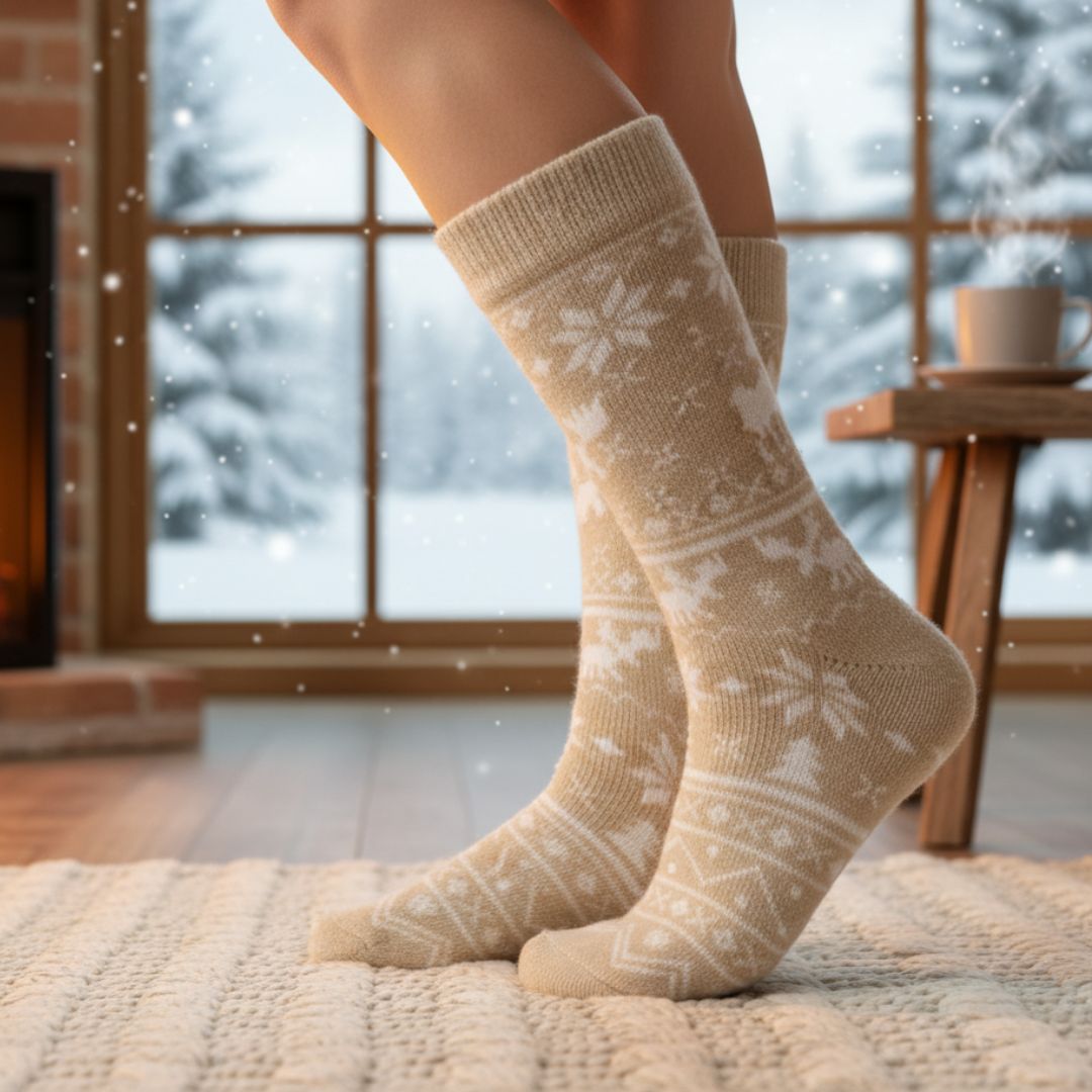 Ultra-Long Over-the-Knee Unisex Thermal Socks | Cream Nordic Thigh High Knit - Image 3