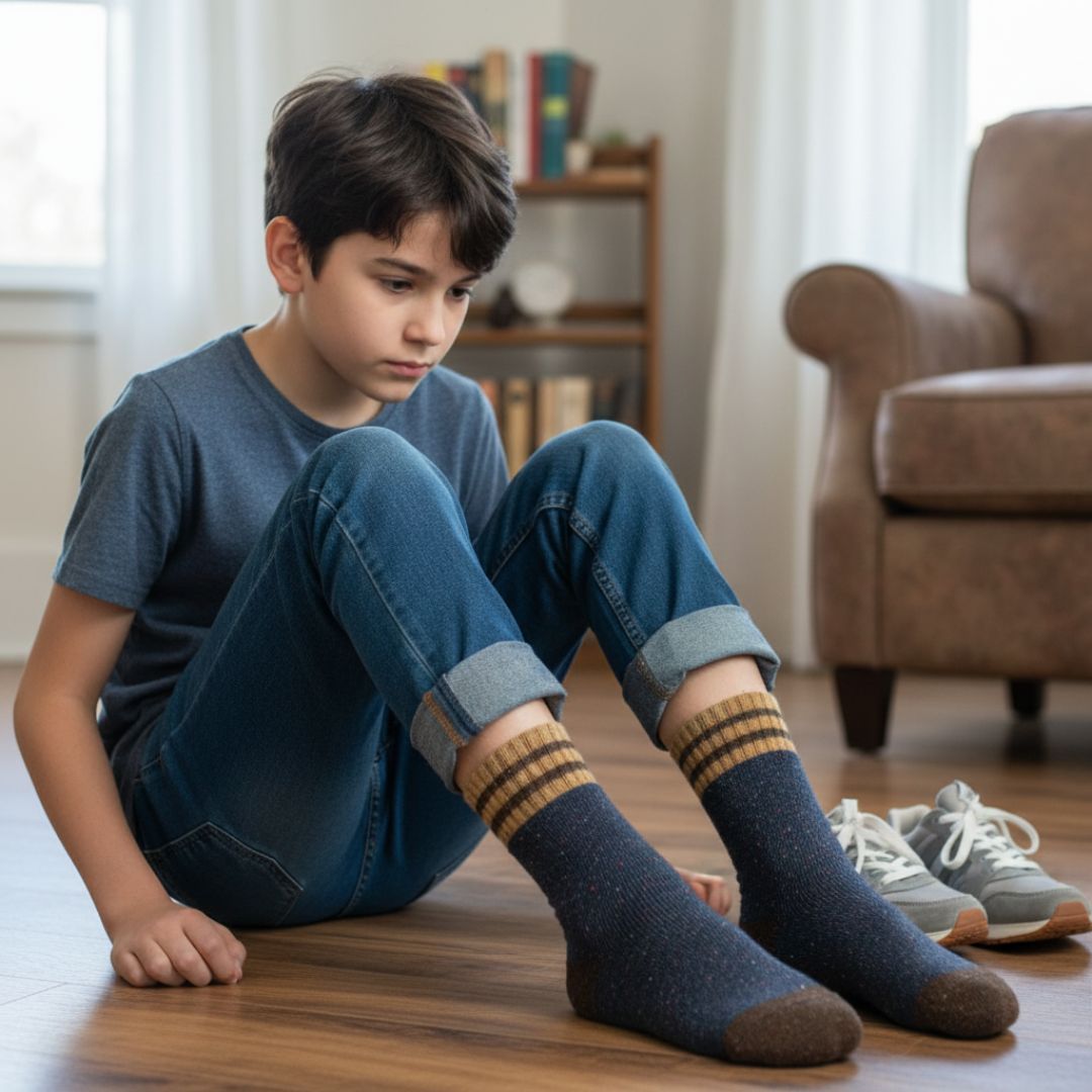 Heavy Thermal Speckle Knit Kids Winter Socks | Navy Striped Boot Socks - Image 3