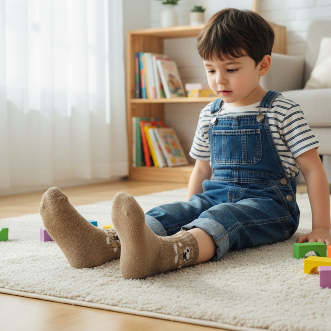 Soft Teddy Bear Kids Ankle Socks | Neutral Beige Cozy Short Socks - Image 3