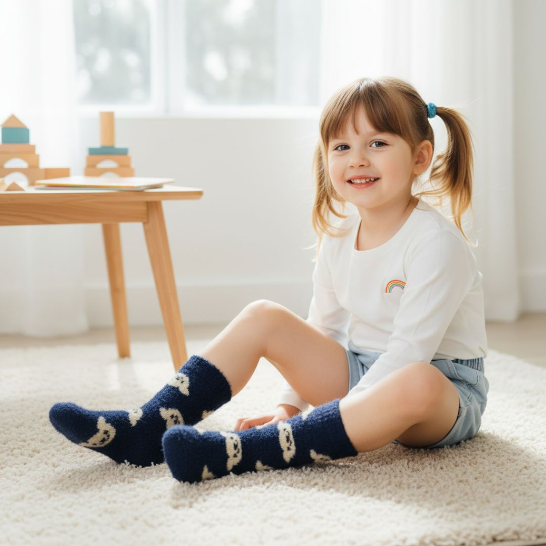 Ultra-Warm Thermal Knit Cozy Socks in Navy Blue with Cute Pattern – Perfect for Winter Home Wear - Image 3
