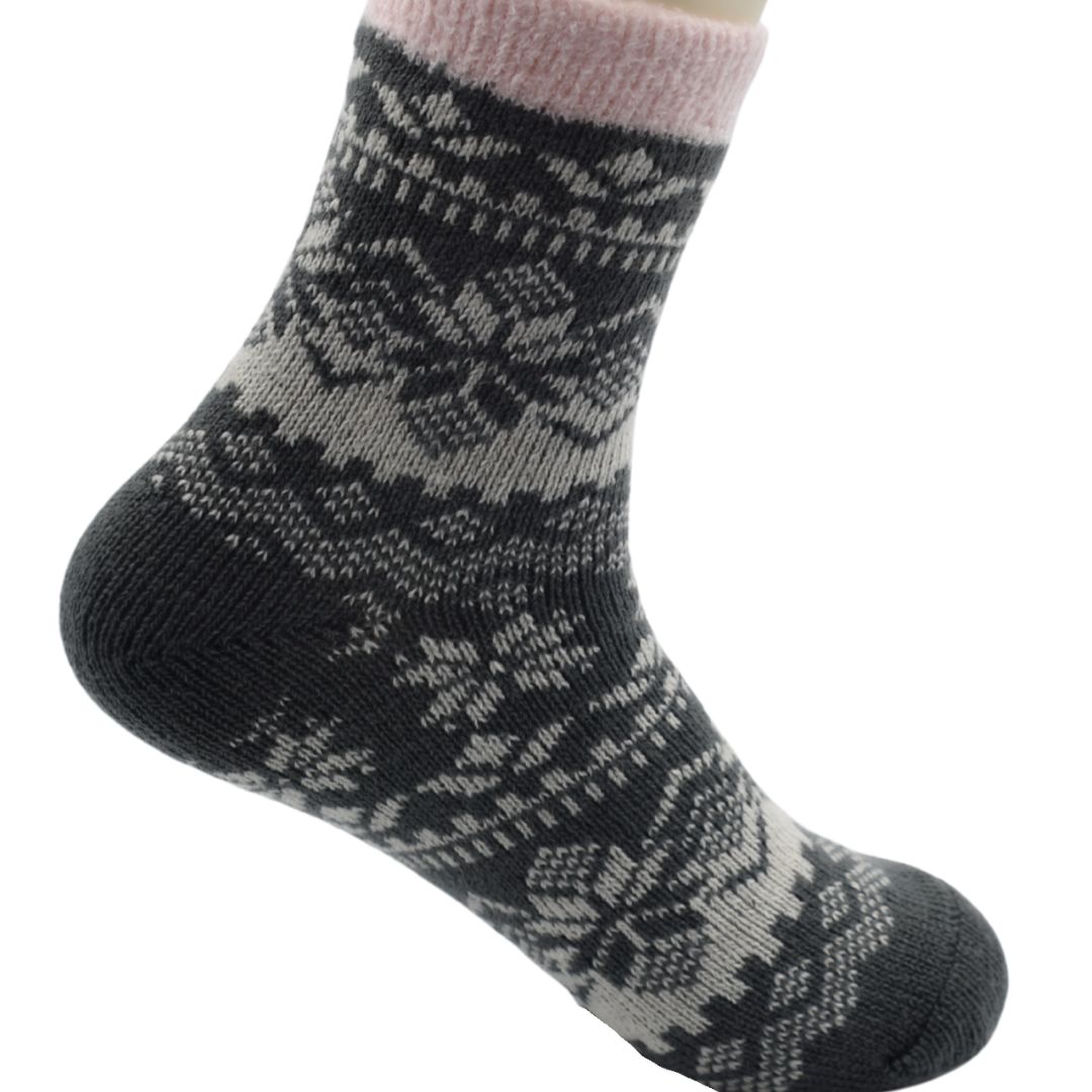 Grey & Pink Woolen Thermal Socks | Soft Fleece-Lined Warm Winter Socks for Women - Image 3