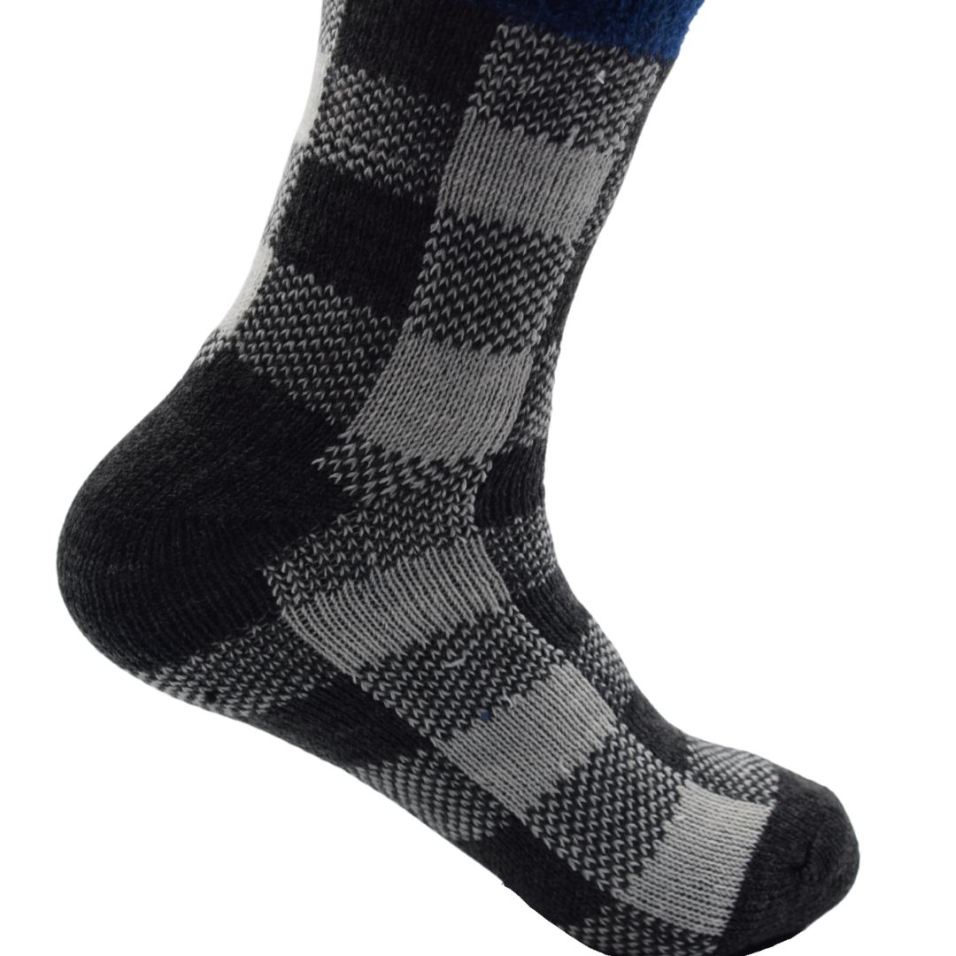 Grey & Black Checked Woolen Socks | Soft Fleece-Lined Warm Winter Socks - Image 3