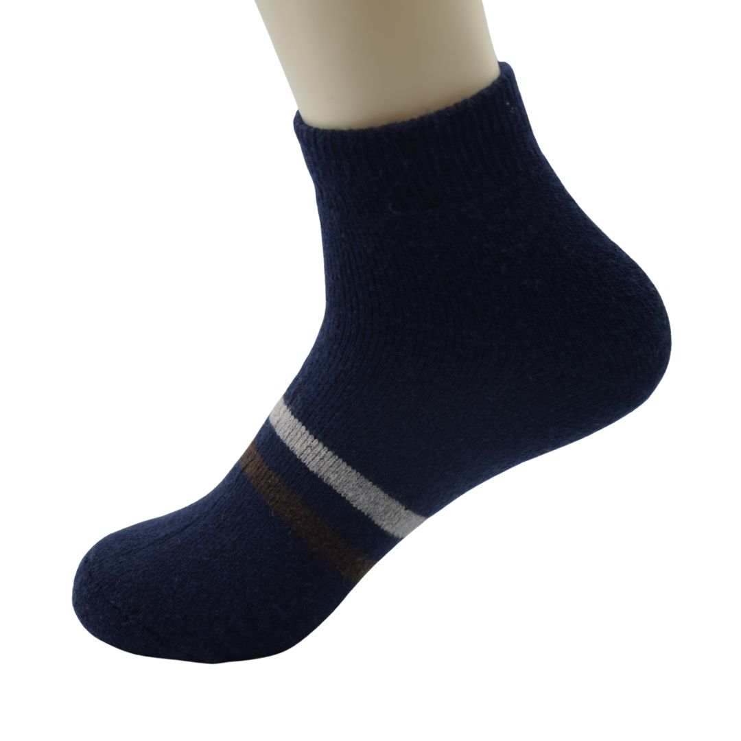 Men's Premium Navy Blue Ankle Woolen Socks with Contrast Triple Stripe - Image 3