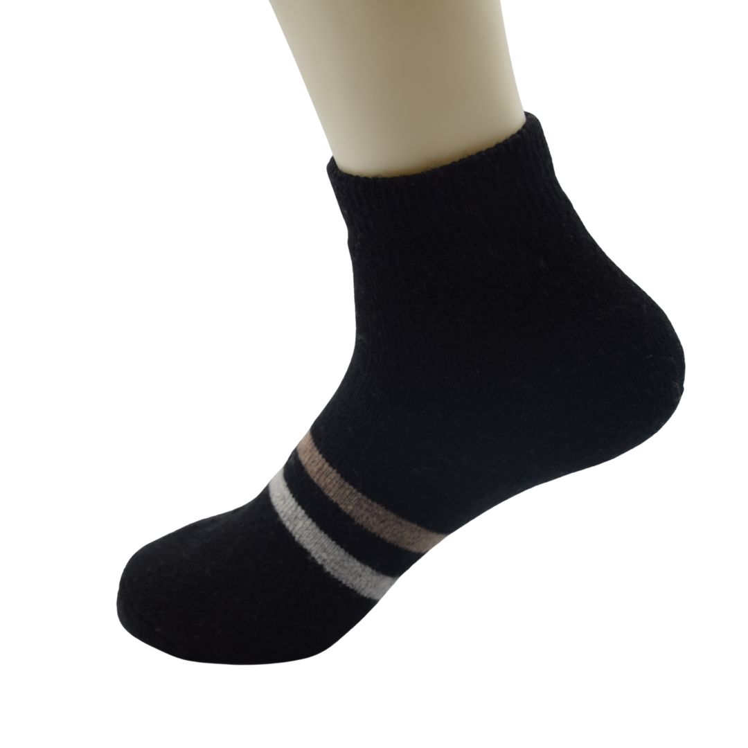 Men's Premium Black Ankle Woolen Socks with Contrast Double Sport Stripe - Image 4