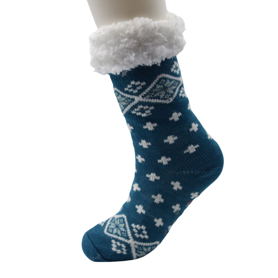 Ultra-Warm Blue Nordic Pattern Fleece-Lined Slipper Socks - Image 4