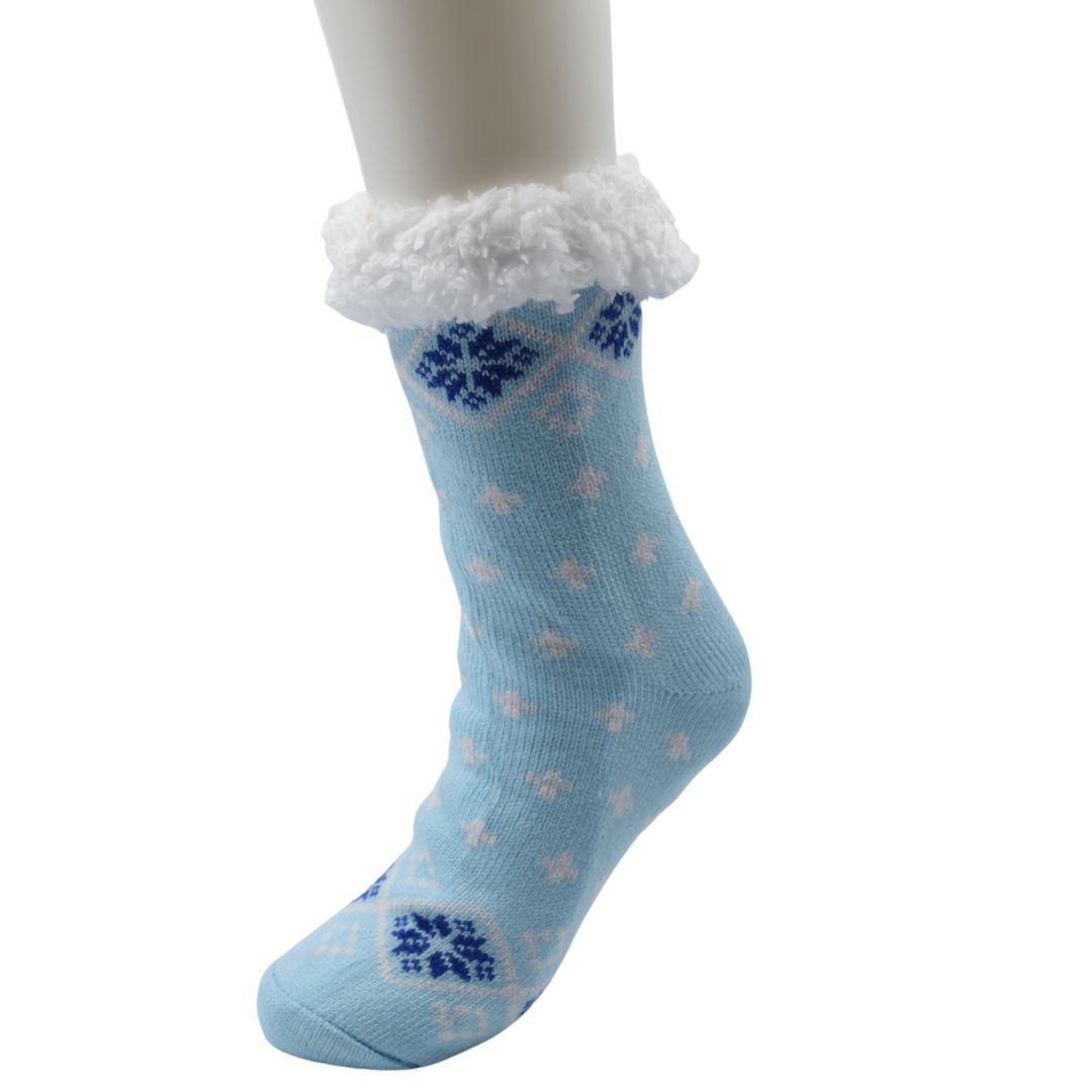 Ultra-Soft Baby Blue & White Nordic Pattern Fleece-Lined Slipper Socks - Image 4