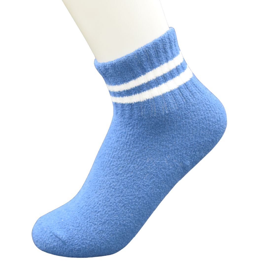 Ultra-Soft Bright Blue Fuzzy Kids Crew Socks with White Stripe Cuff - Image 4