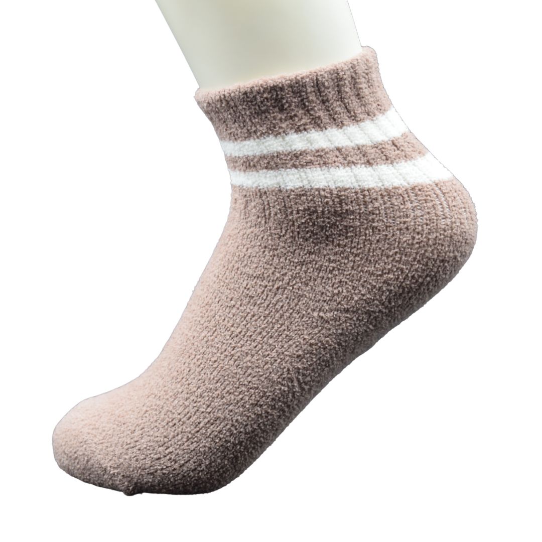 Ultra-Soft Warm Brown Fuzzy Kids Crew Socks with Sporty White Stripe Cuff - Image 4