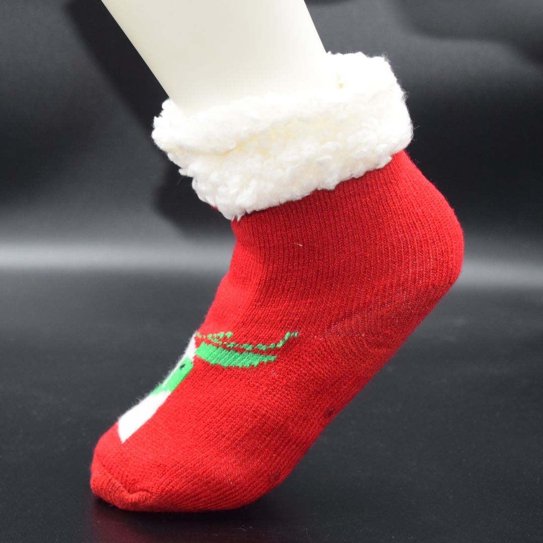 Ultra-Soft Plush Fleece Kids' Cozy Socks in Red with Fun Character Motif and Sherpa Cuff – Ideal for Winter Holidays - Image 4