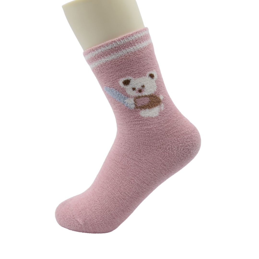 Ultra-Soft Fuzzy Pink Kids Crew Socks with Cute Bunny Design - Image 4