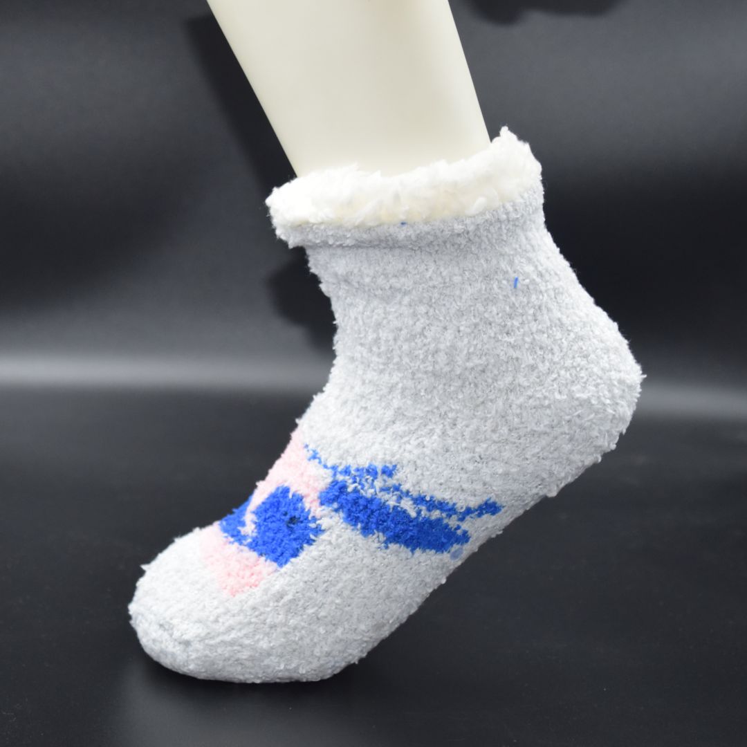 Ultra-Soft Plush Fleece Cozy Socks in Grey with Knit-In Winter Motif and Fluffy Sherpa Cuff - Image 4
