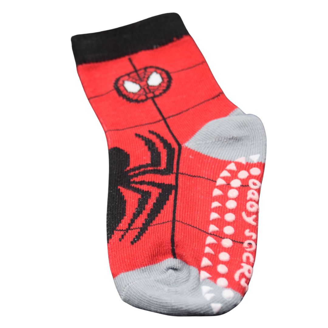 Breathable Cotton Kids' Anti-Skid Socks in Red/Black with Spider-Man Theme, Full Grip Sole, and Character Print - Image 3