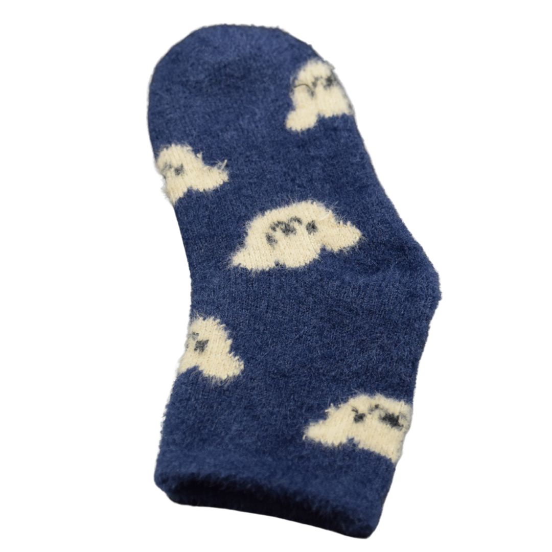 Ultra-Warm Thermal Knit Cozy Socks in Navy Blue with Cute Pattern – Perfect for Winter Home Wear - Image 4