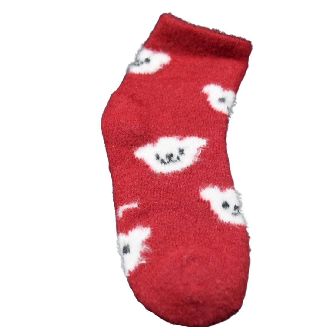 Ultra-Warm Thermal Knit Cozy Socks in Deep Red with Charming White Animal Pattern – Perfect for Winter Home Wear - Image 4