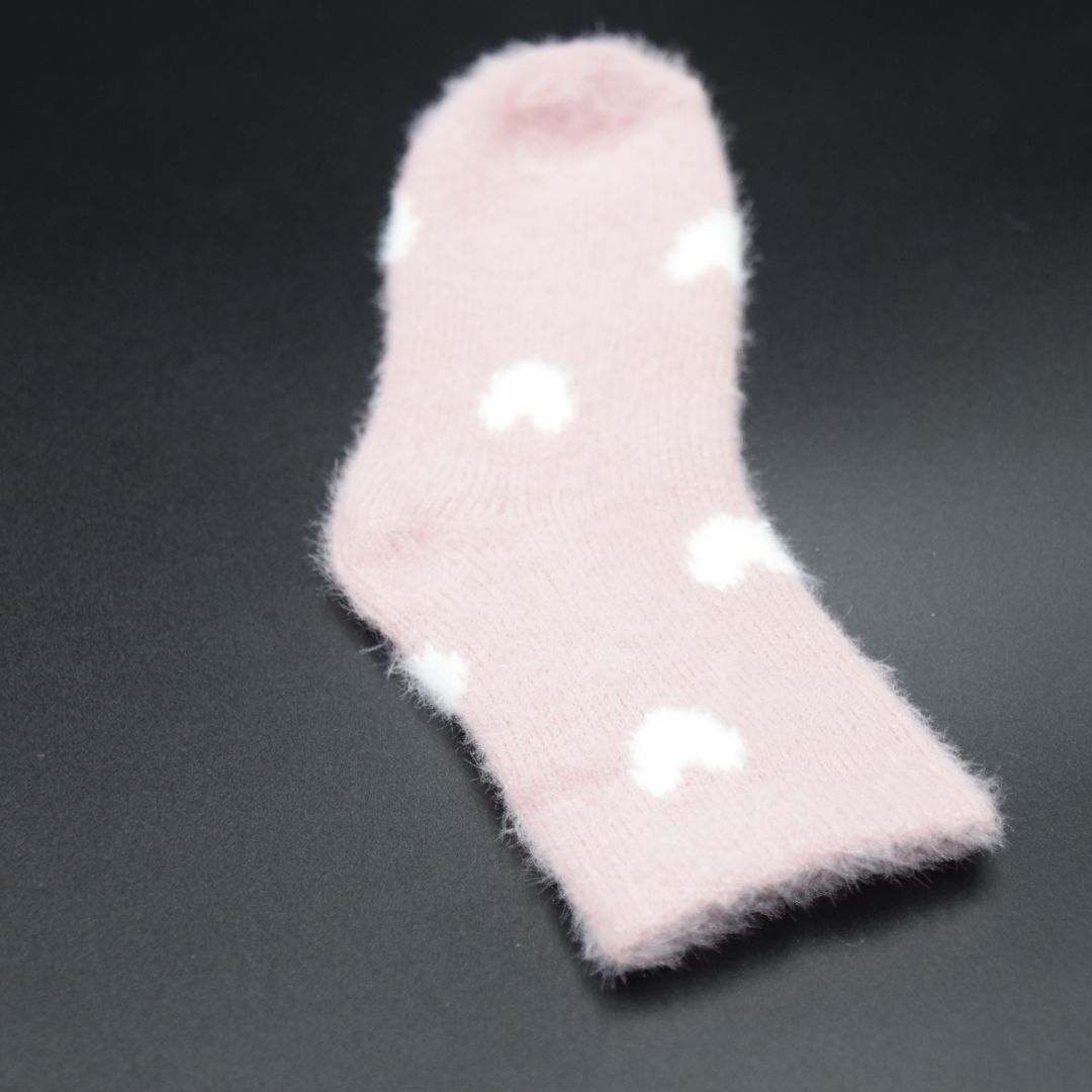 Pink Fuzzy Kids Socks | Ultra Soft Ankle Socks with White Hearts - Image 4