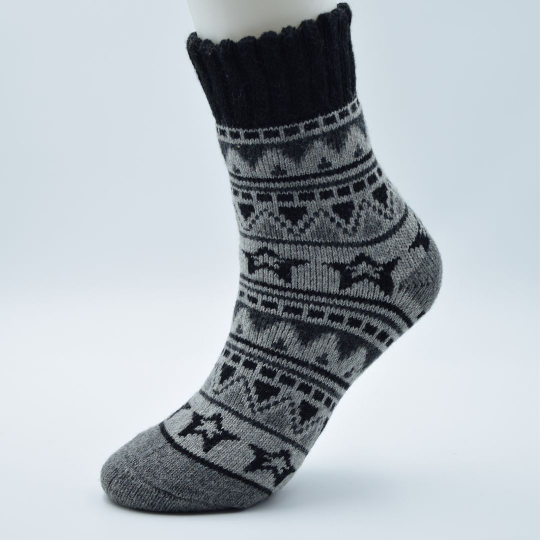 Heavyweight Nordic Unisex Winter Socks | Black & Grey Thermal Lounge Socks - Image 4