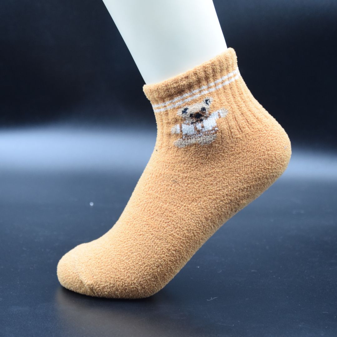 Soft Mustard Yellow Critter Kids Ankle Socks | Fuzzy Playtime Short Socks - Image 4