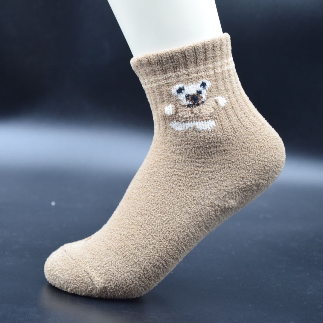 Soft Teddy Bear Kids Ankle Socks | Neutral Beige Cozy Short Socks - Image 4