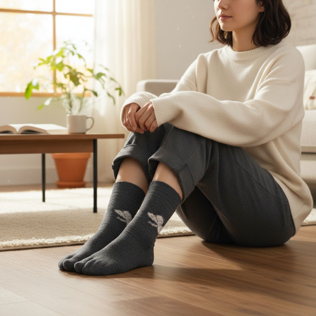 Dark Grey Woolen Thermal Socks | Soft Warm Camel Hair Blend Winter Socks