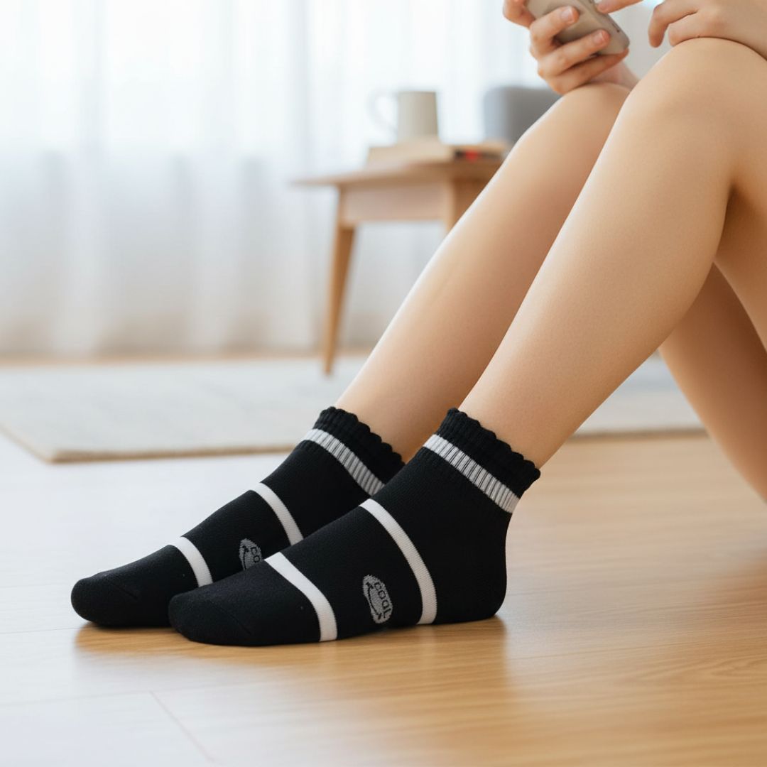Black & White Striped Ankle Socks | Soft Cotton Casual Socks - Image 3