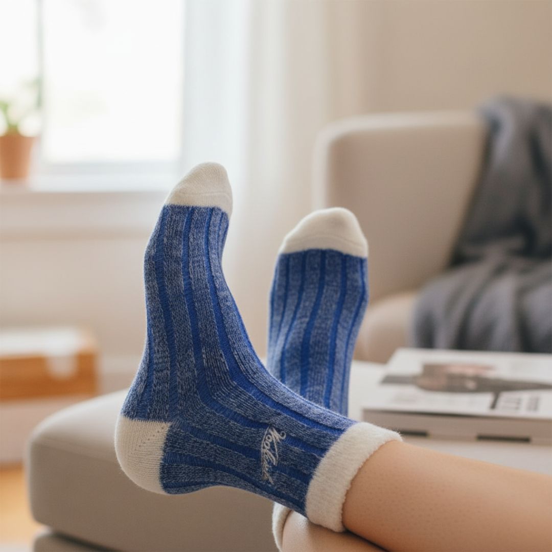 Blue Woolen Thermal Socks | Soft Fleece-Lined Warm Winter Socks