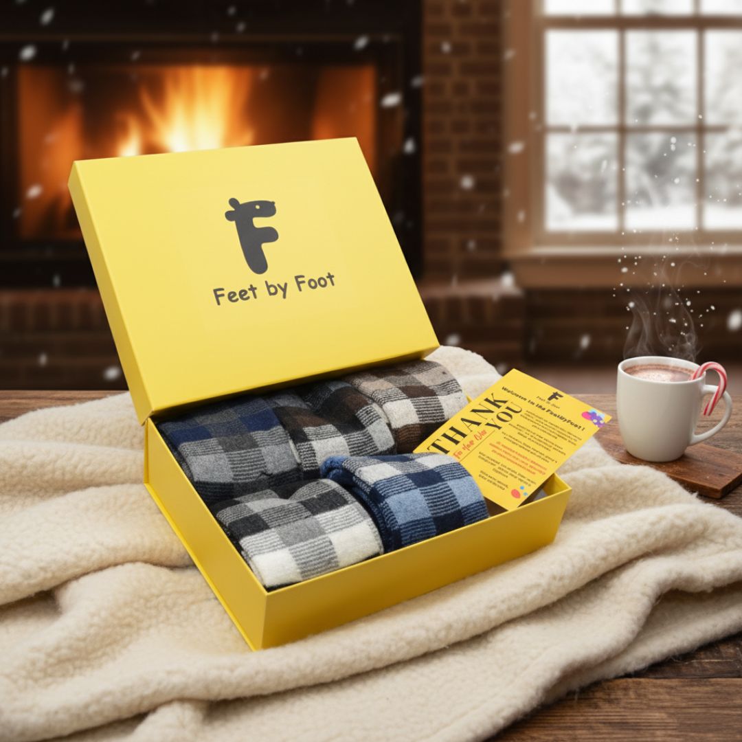 Premium Wool Checkered Socks Gift Box – 5 Pair Set | Cozy Winter Socks