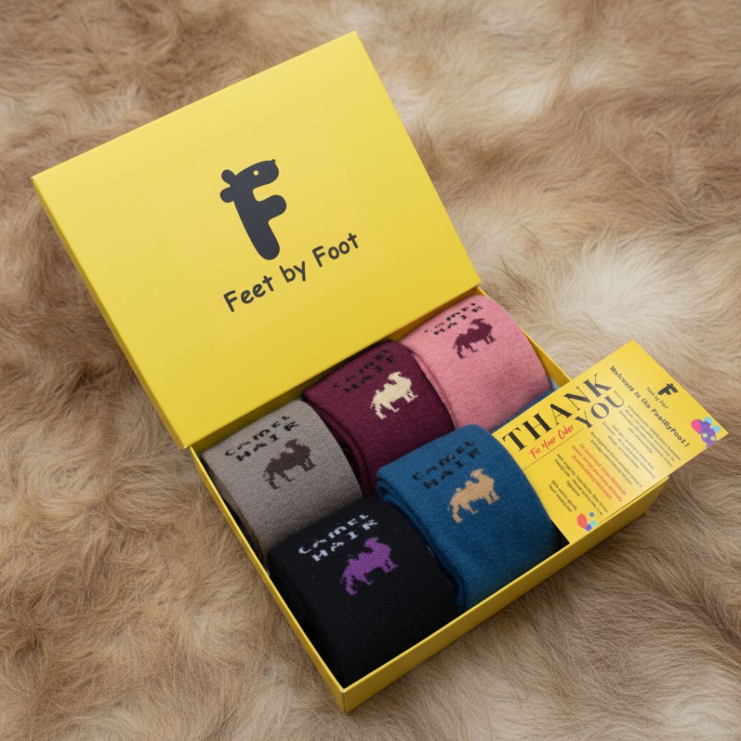 Premium Women's Thermal Camel Hair Blend Socks 5-Pack Gift Box – Ultimate Warmth & Colorful Style