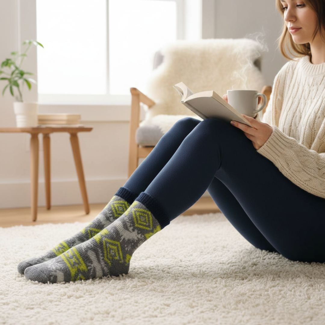Grey & Yellow Woolen Thermal Socks | Soft Fleece-Lined Warm Winter Socks - Image 3