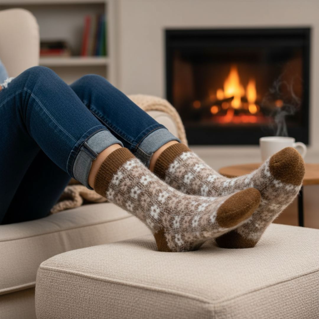 Brown Floral Woolen Winter Socks | Ultra Soft Fleece-Lined Thermal Warm Socks - Image 3