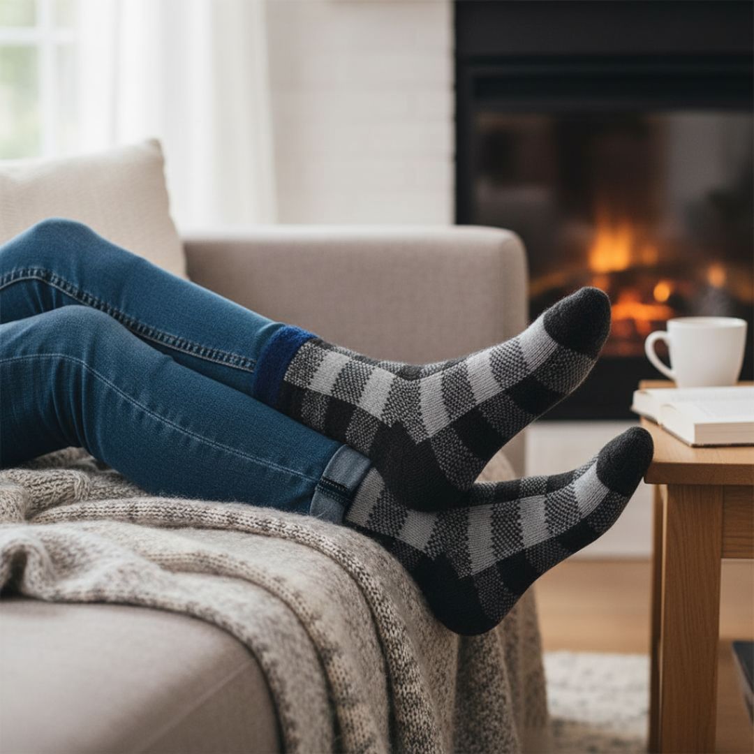 Grey & Black Checked Woolen Socks | Soft Fleece-Lined Warm Winter Socks - Image 4