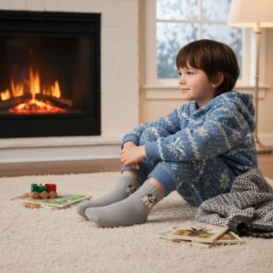 Soft Ash Grey Kids Winter Woolen Terry Socks with Puppy Design