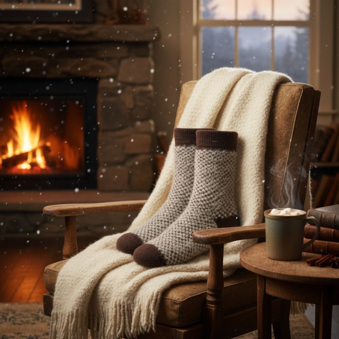 Heritage Brown & Cream Alpine Solstice Heavy-Knit Thermal Marl Slipper Socks - Image 4