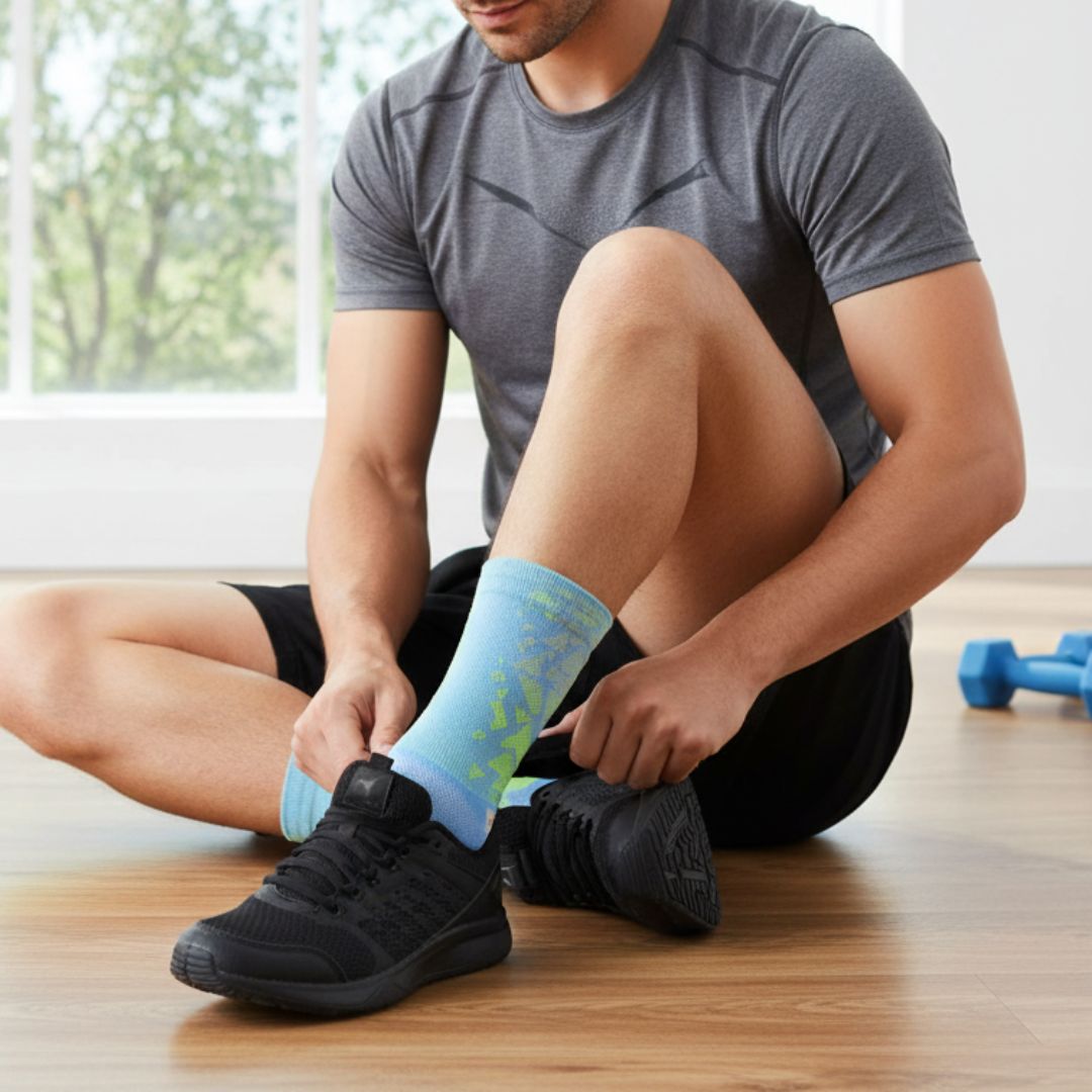 Blue & Lemon Men Anti-Slip Football Socks with Grip Sole – Professional Sports Training Socks - Image 4