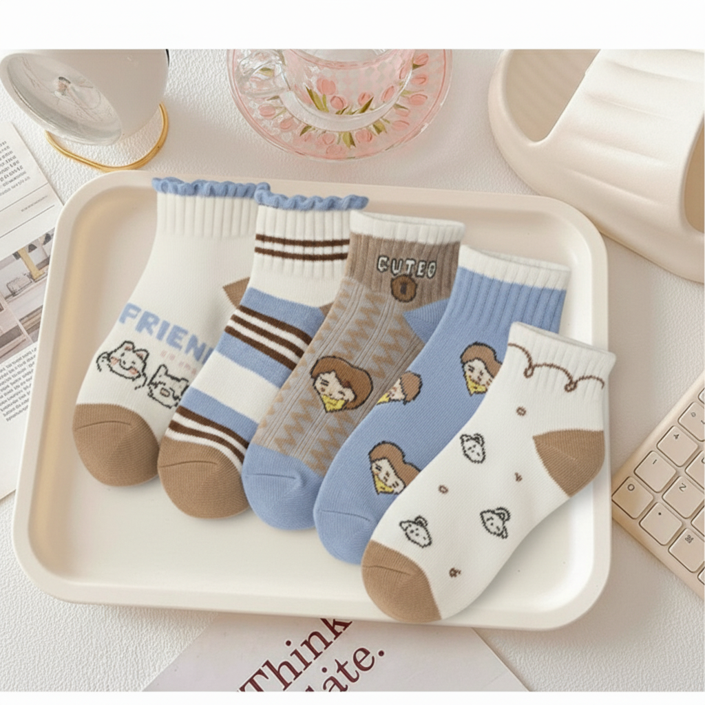 Women’s Cute Cotton Ankle Socks – Pack of 5 | Soft, Breathable & Stylish Daily Wear