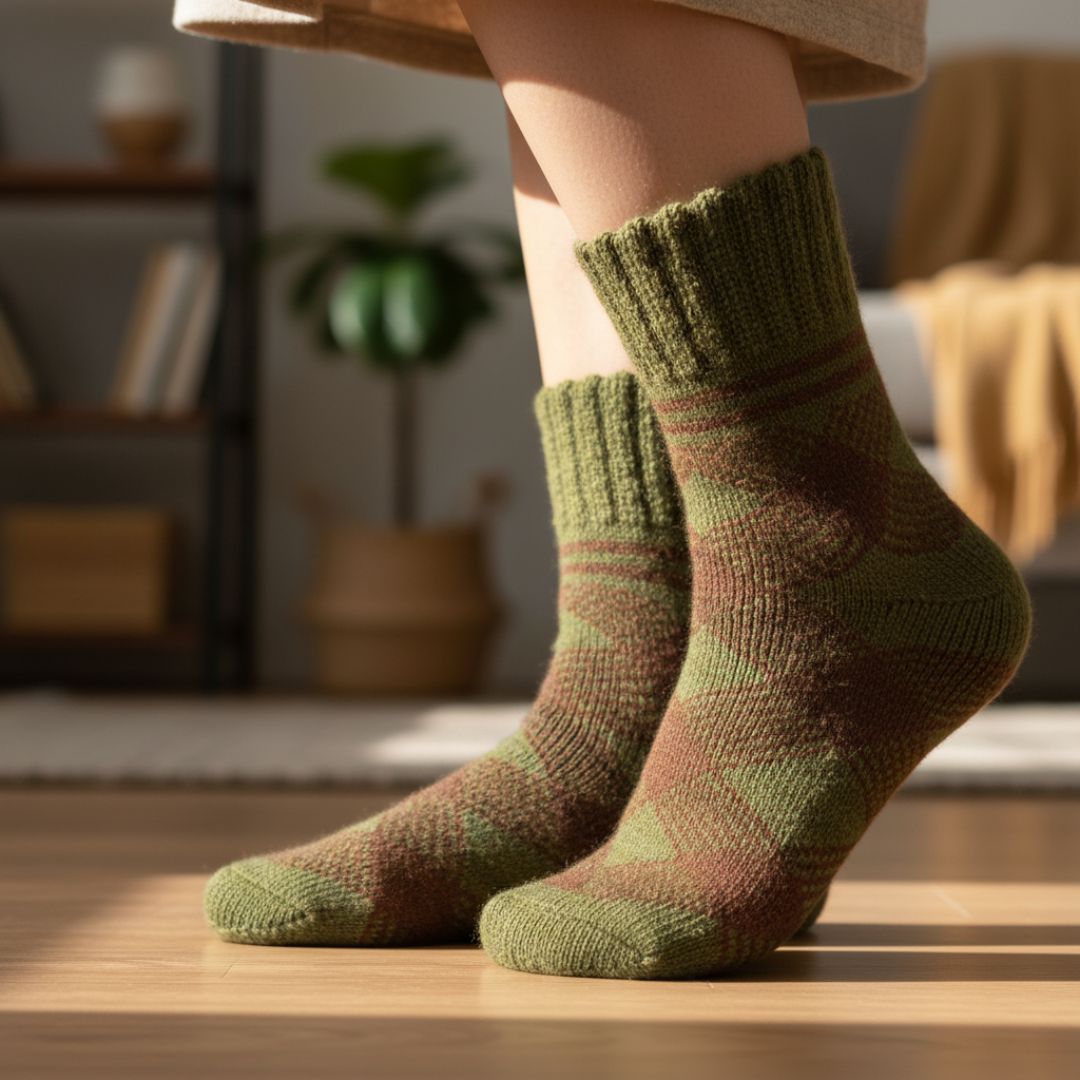 Olive Green & Brown Winter Socks | Soft Knit Warm Socks