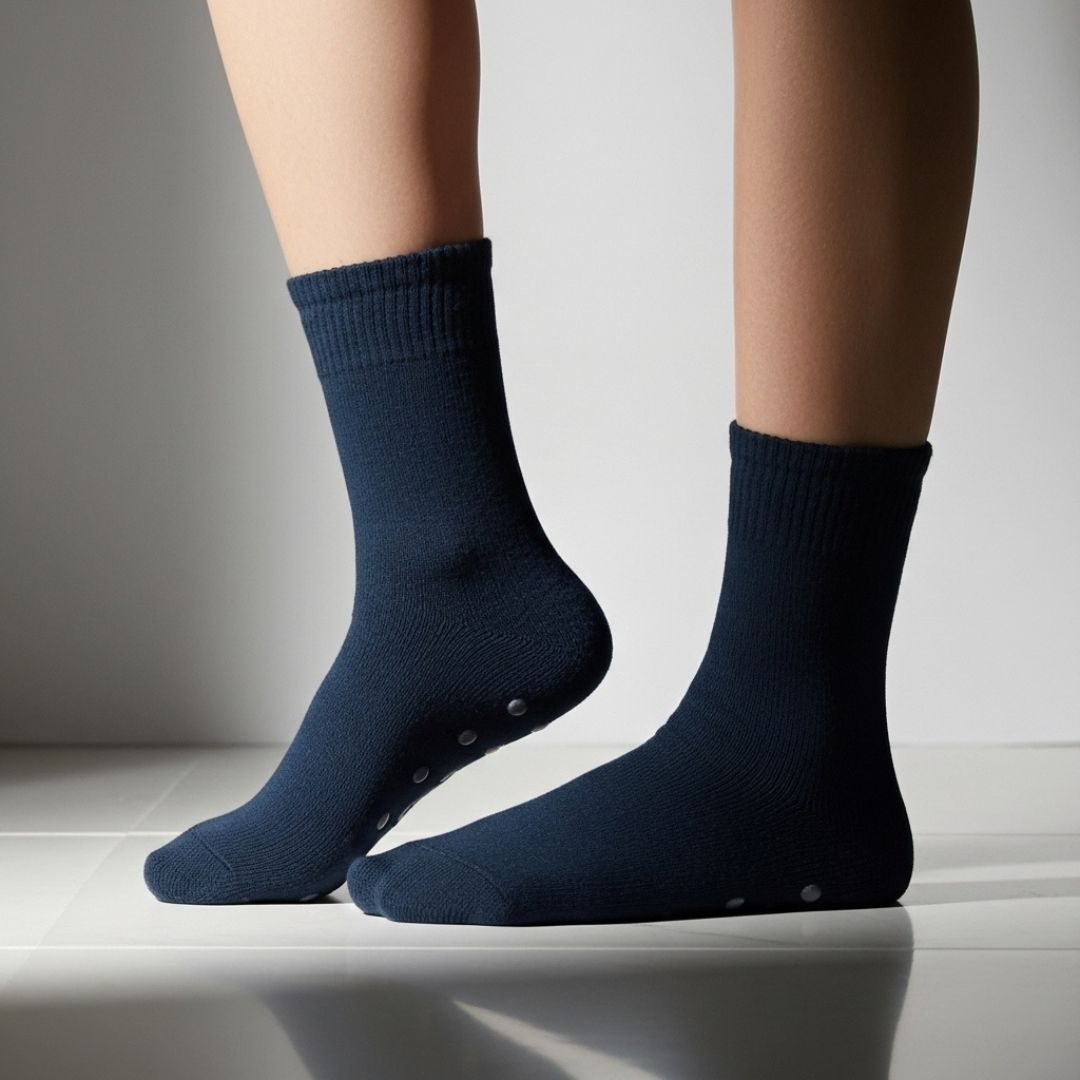 Navy Blue Anti-Slip Socks | Soft Cotton Grip Socks for Home, Yoga & Daily Wear - Image 4