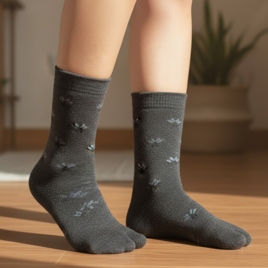 Charcoal Grey Woolen Five-Toe Socks | Crew-Length Soft Knit Socks - Image 4