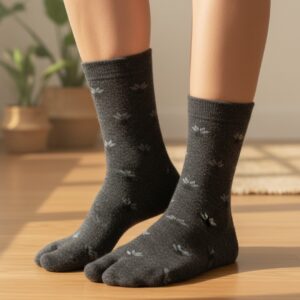 Charcoal Grey Woolen Five-Toe Socks | Crew-Length Soft Knit Socks