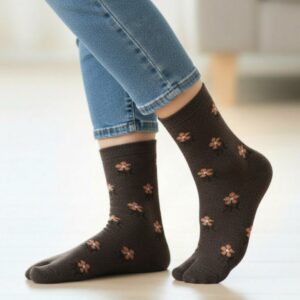 Brown Woolen Thumb Toe Socks | Crew-Length Soft Knit Socks