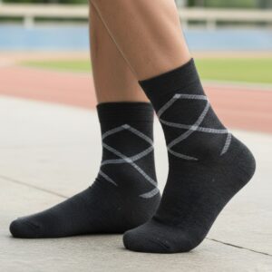Black Cotton Ankle-Length Socks with Minimal Line Design | Casual Wear