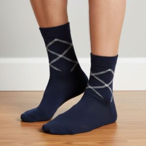 Navy Blue Cotton Ankle-Length Socks with Minimal Cross-Line Pattern | Casual Wear