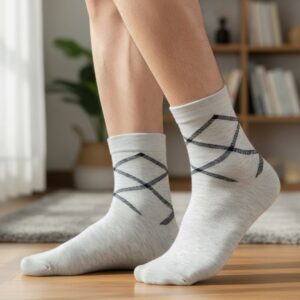 Light Grey Cotton Ankle-Length Socks with Minimal Line Pattern | Casual Wear