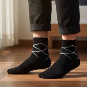 Black Cotton Ankle-Length Socks with Minimal Criss-Cross Design | Casual Wear